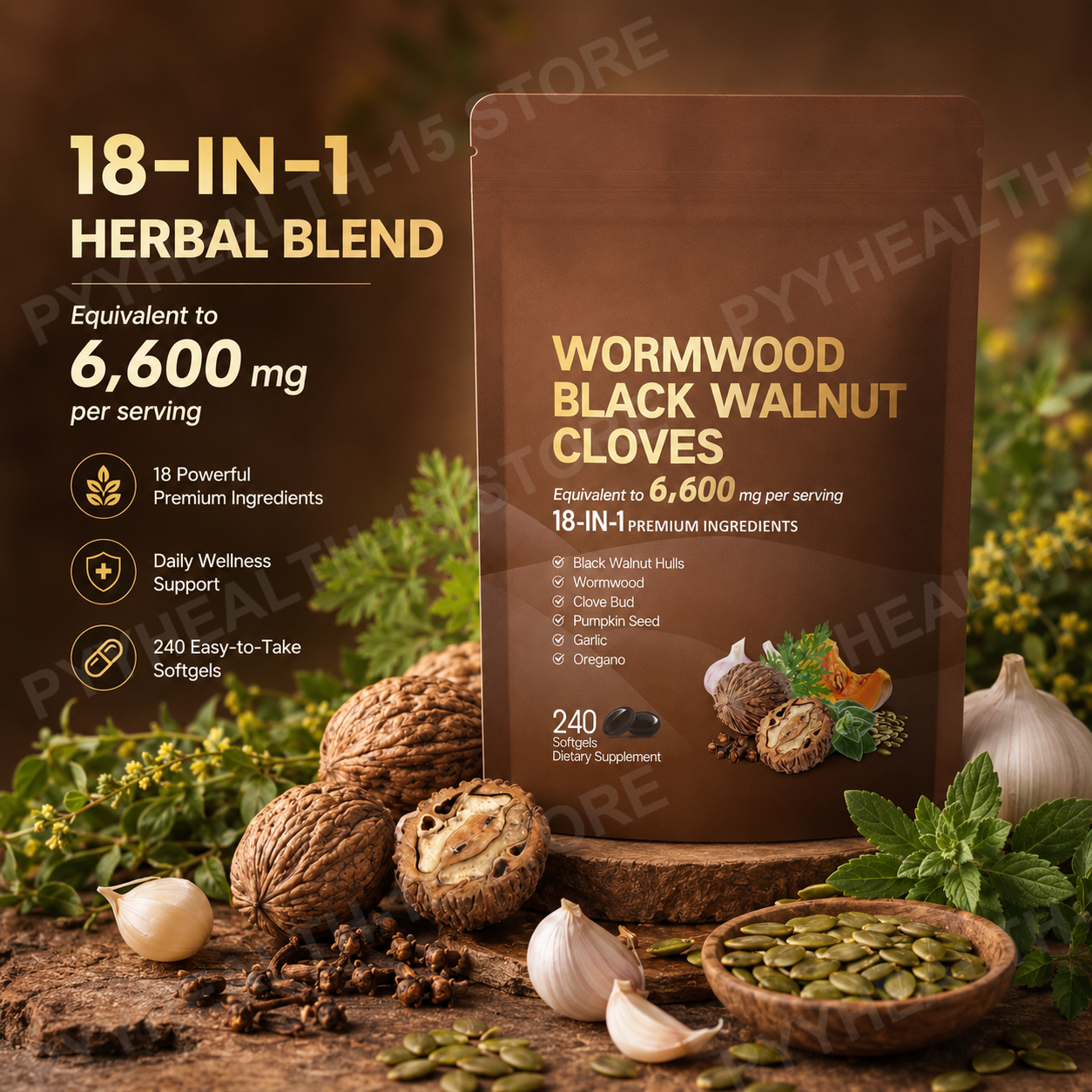 Herbal Wellness For You - 18-in-1 Wormwood Black Walnut Clove Softgels