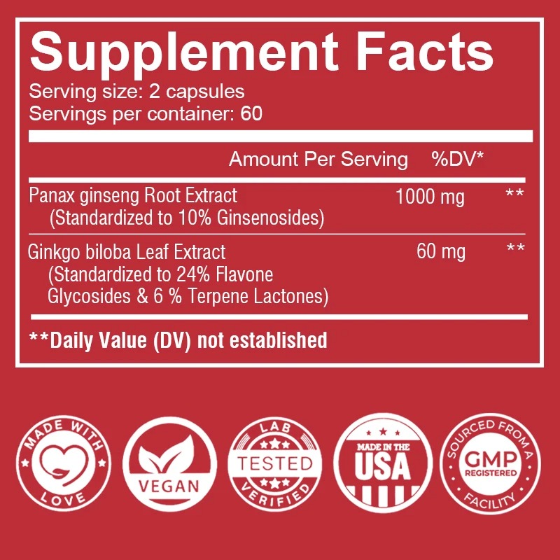 Vegan Korean Red Panax Ginseng - Ginkgo Biloba Extract recensie en prijs