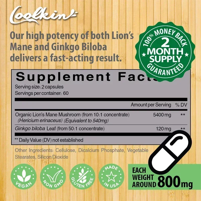 Coolkin Lion's Mane Mushroom E - Ginkgo Biloba Extract recensie en prijs